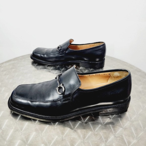 Vintage Salvatore Ferragamo Black Leather Slip on Moccasin Gancini Horsebit 8.5D - Picture 5 of 13